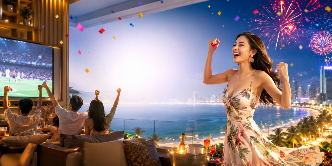 Khung cảnh biển Đà Nẵng về đêm với không khí theo dõi kèo thể thao trực tuyến sôi động